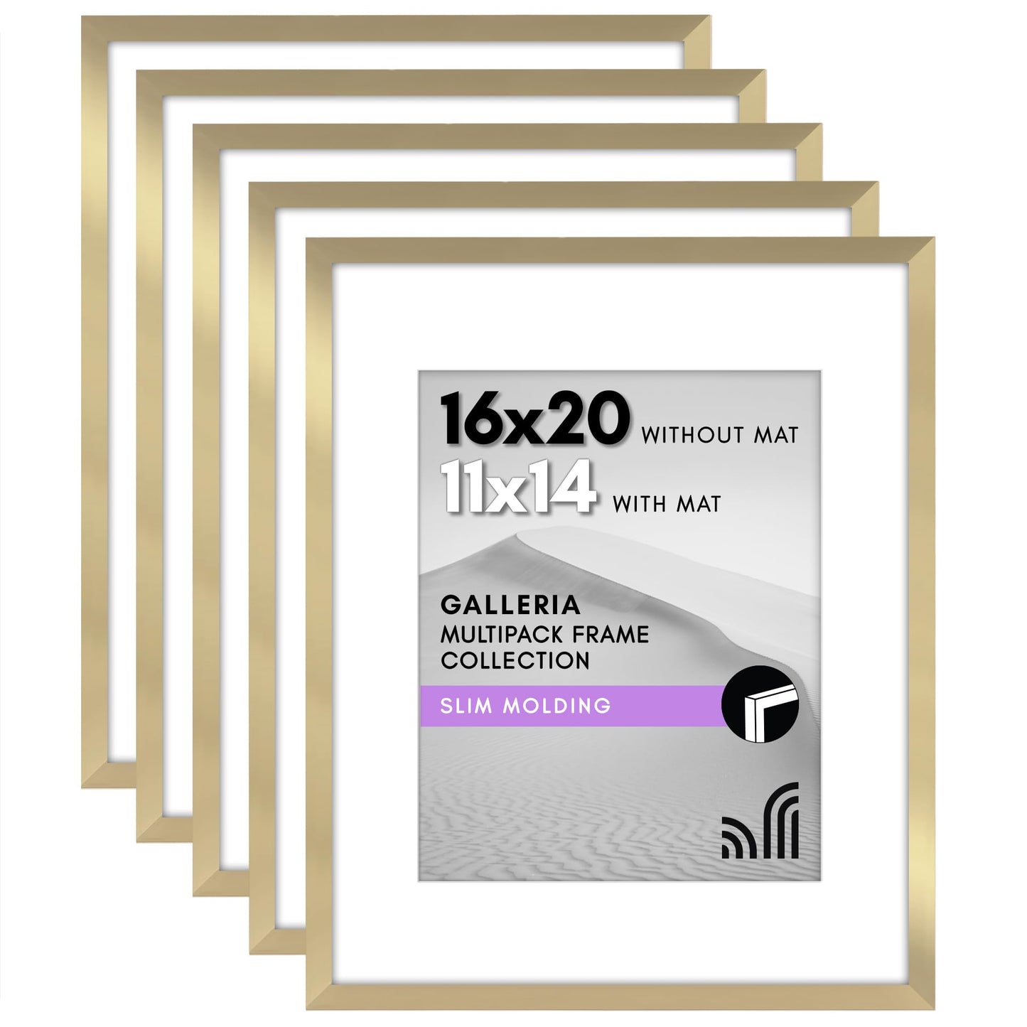 Classic Gallery Picture Frame | Set of 5 | Galleria Collection | Includes Mat