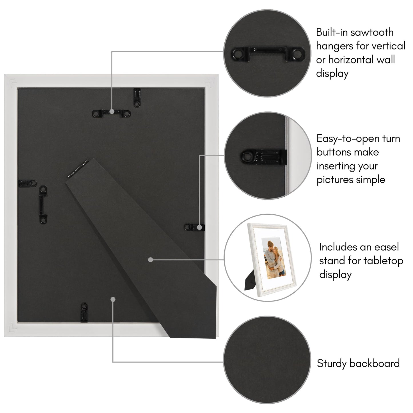 8x10 with 5x7 Mat | Vintage Frames | White Gold | Modern - Premium Quality