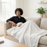 Americanflat 50x60 Double Sided Faux Fur Throw Blanket - Soft and Breathable Throw Blanket for Couch, Bed, Chair - White Faux Fur Blankets Perfect for Home, Bedroom, or Outdoor Use
