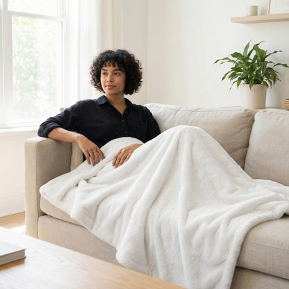 Americanflat 50x60 Double Sided Faux Fur Throw Blanket - Soft and Breathable Throw Blanket for Couch, Bed, Chair - White Faux Fur Blankets Perfect for Home, Bedroom, or Outdoor Use