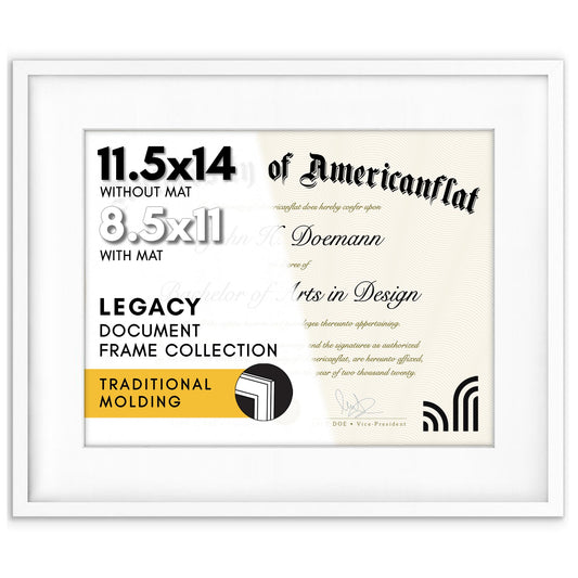 Americanflat Legacy Diploma Frame | With 8.5x11 Mat | Shatter-Resistant
