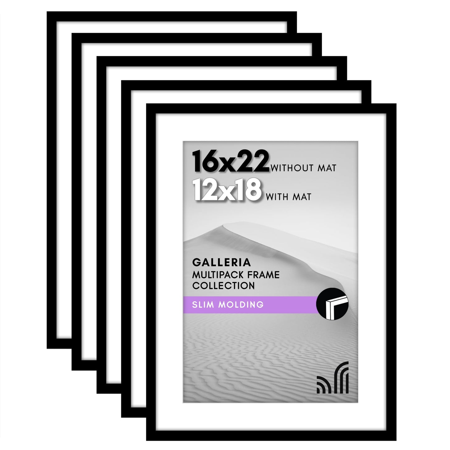 Classic Gallery Picture Frame | Set of 5 | Galleria Collection | Includes Mat