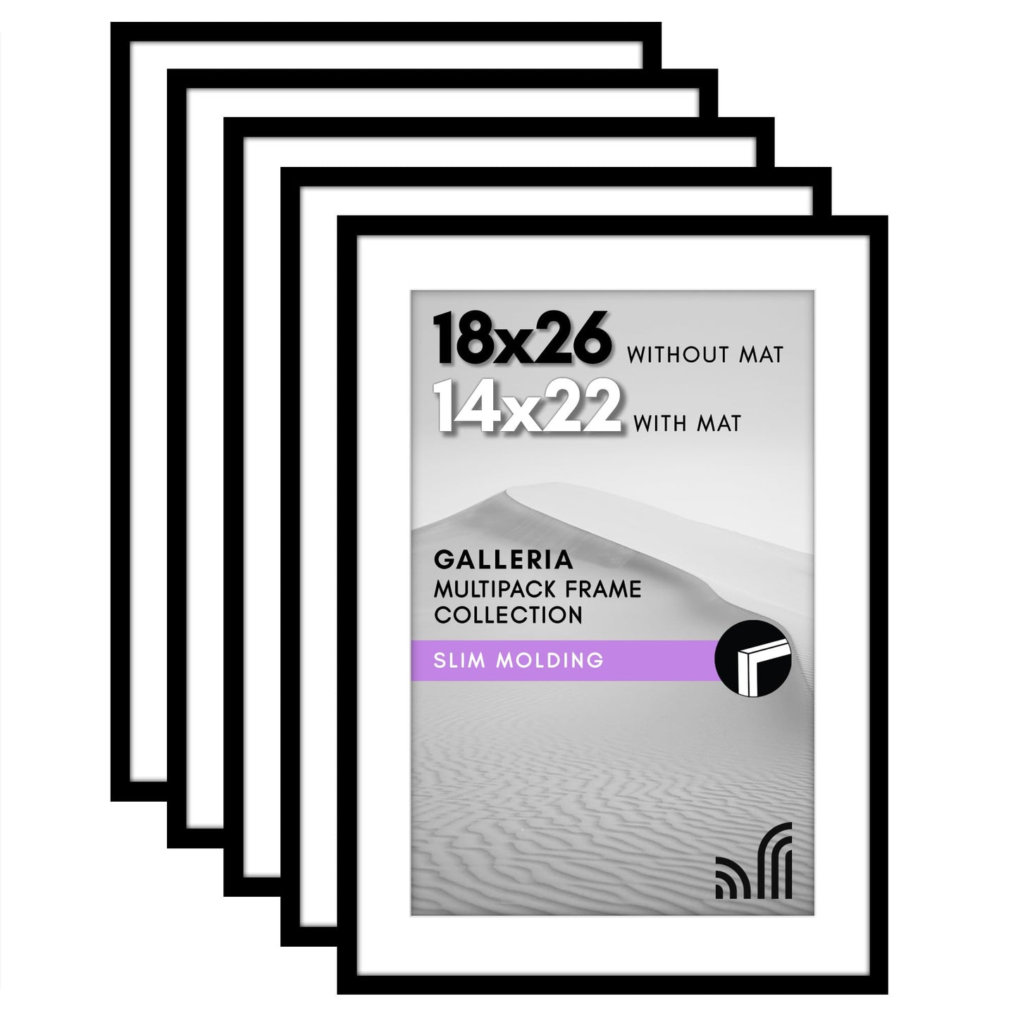 Classic Gallery Picture Frame | Set of 5 | Galleria Collection | Includes Mat