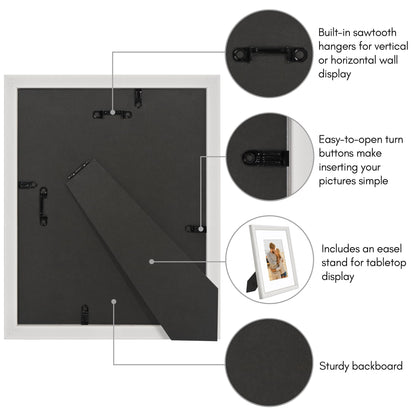 8x10 with 5x7 Mat | Vintage Frames | White | Modern - Premium Quality
