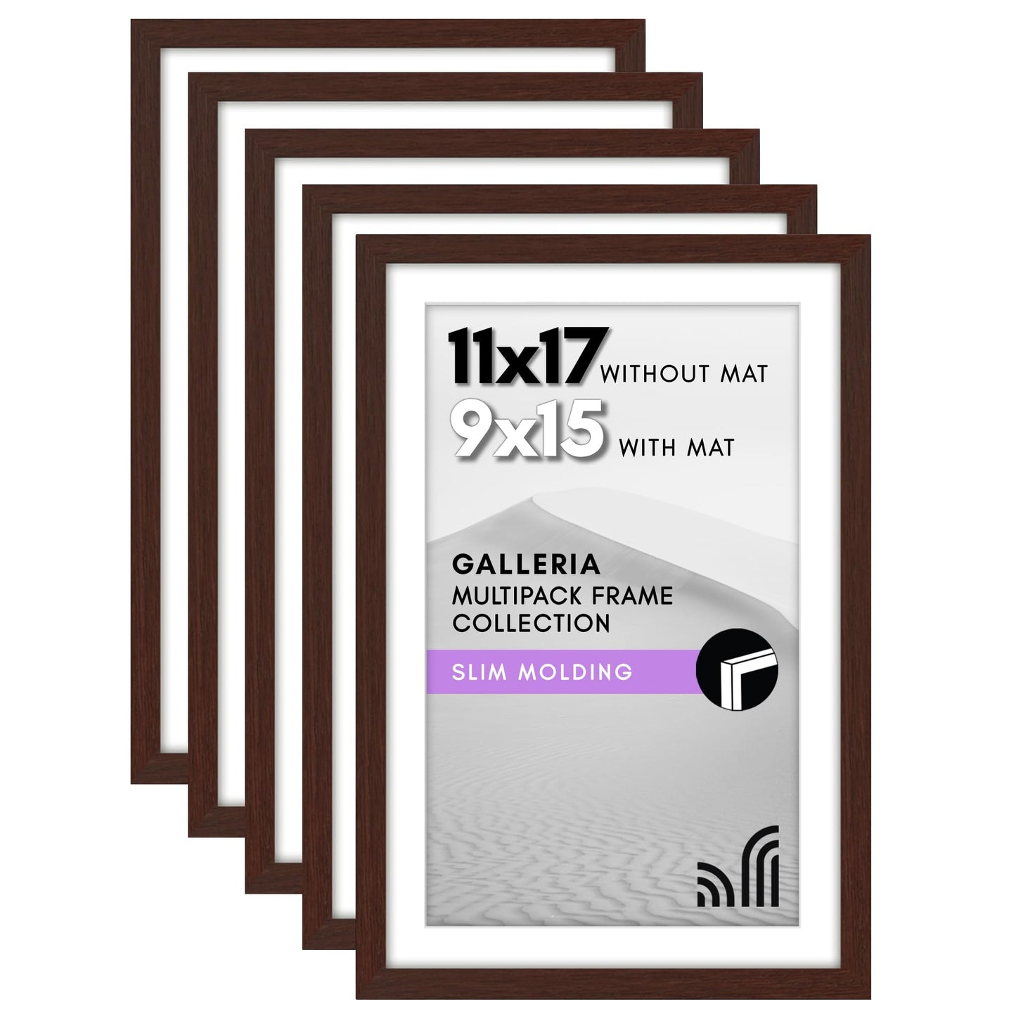 Classic Gallery Picture Frame | Set of 5 | Galleria Collection | Includes Mat