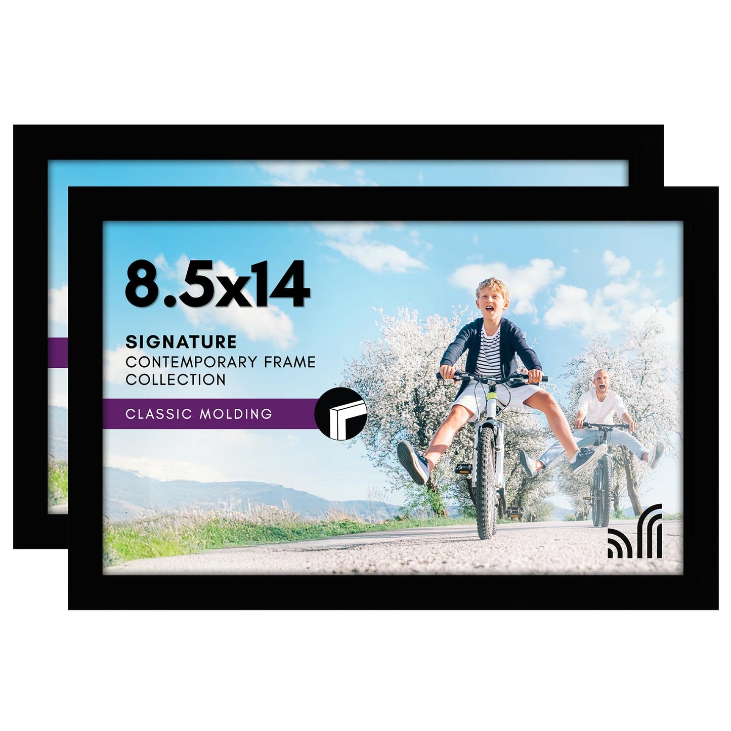 Picture Frame in Black Set of 2 - Composite Wood with Shatter Resistant Glass - Horizontal and Vertical Formats for Wall - Variety of sizes