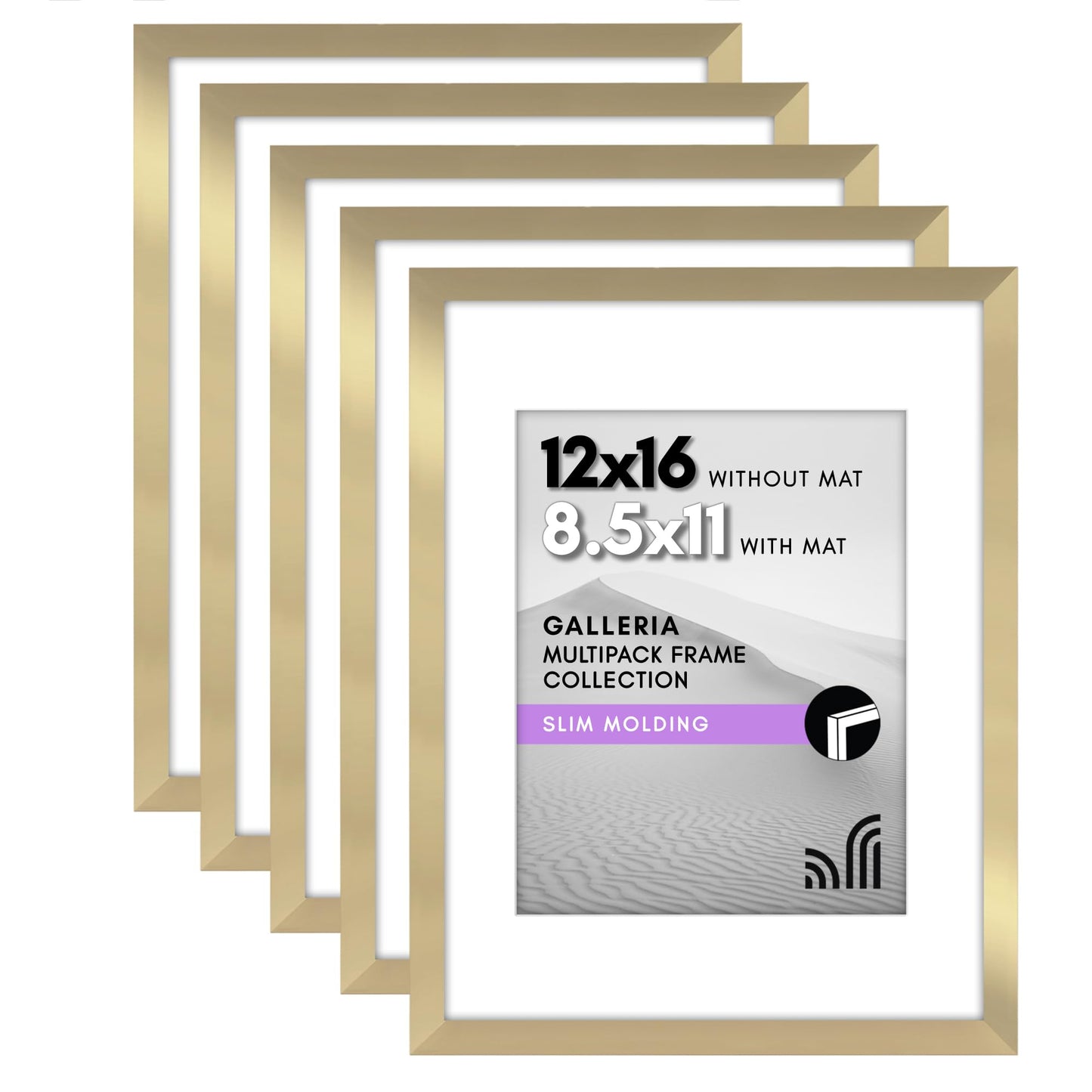 Classic Gallery Picture Frame | Set of 5 | Galleria Collection | Includes Mat