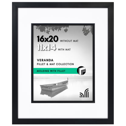 16x20 | Veranda Picture Frame | Fillet Accent | Acrylic Glazing | White Mat Fits 11x14 - Americanflat
