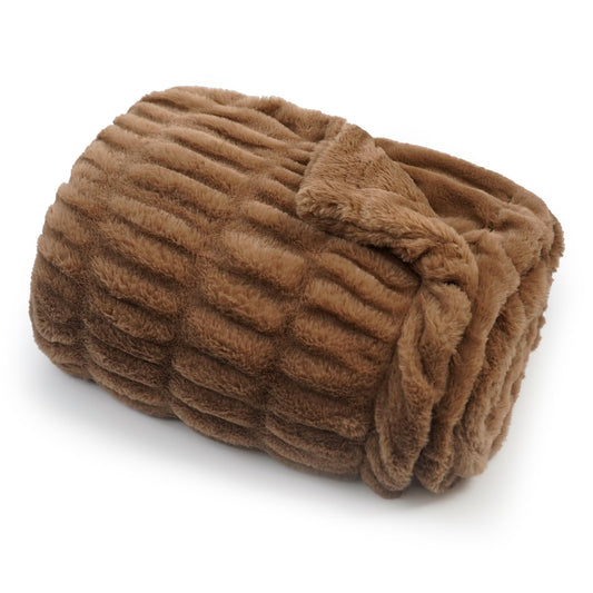 Americanflat 50x60 Rouched Faux Fur Throw Blanket - Soft and Breathable Throw Blanket for Couch, Bed, Chair - Brown Faux Fur Blankets Perfect for Home, Bedroom, or Outdoor Use