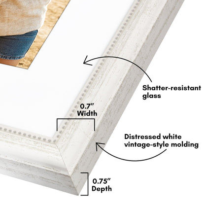 8x10 with 5x7 Mat | Vintage Frames | White | Modern - Premium Quality