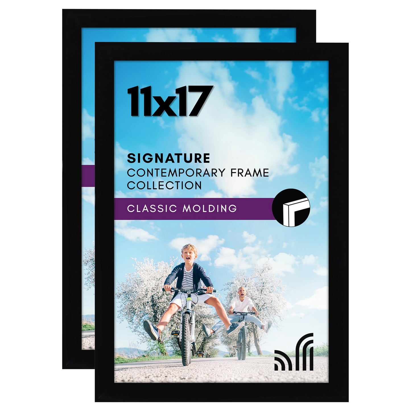 Picture Frame in Black Set of 2 - Composite Wood with Shatter Resistant Glass - Horizontal and Vertical Formats for Wall - Variety of sizes