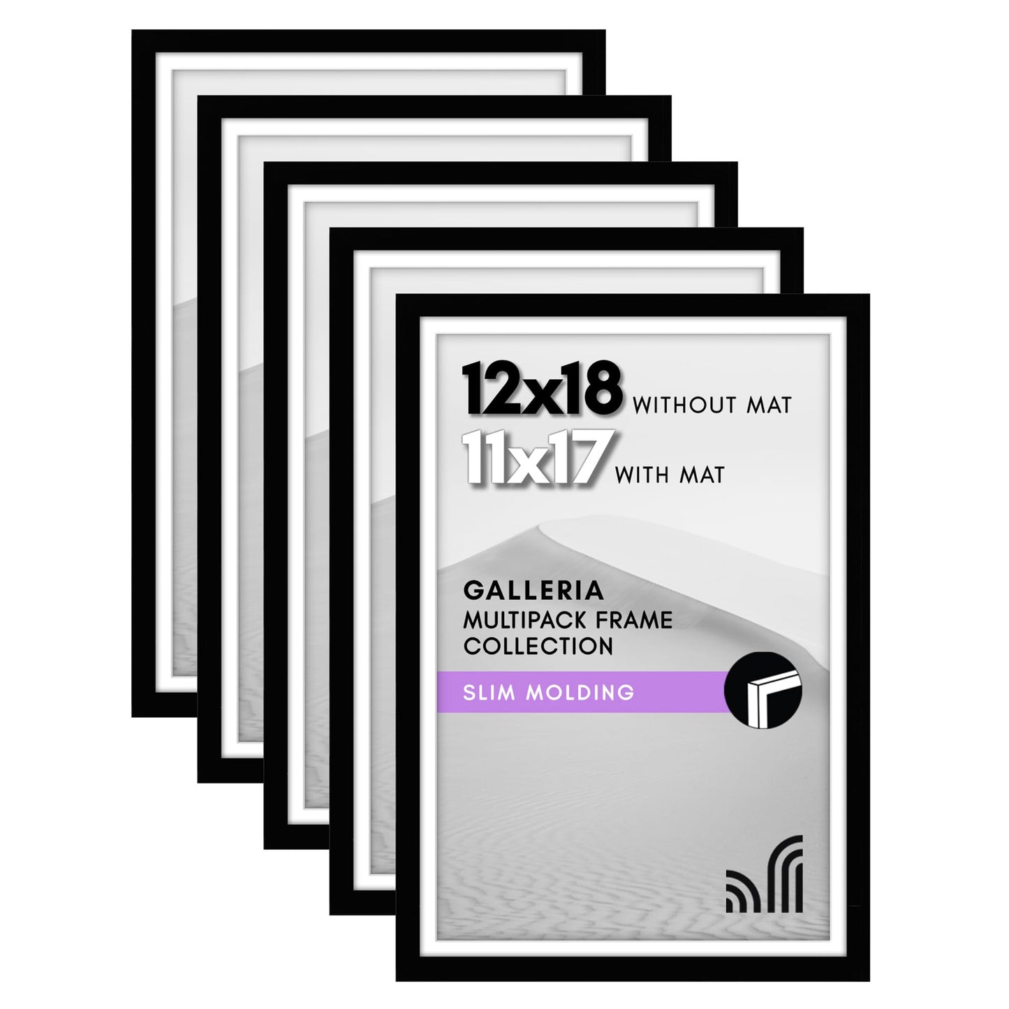 Classic Gallery Picture Frame | Set of 5 | Galleria Collection | Includes Mat