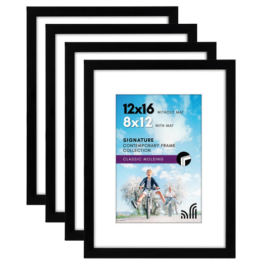Americanflat Picture Frame | Includes Mat | 4 Multipack | Classic Molding | Signature Collection