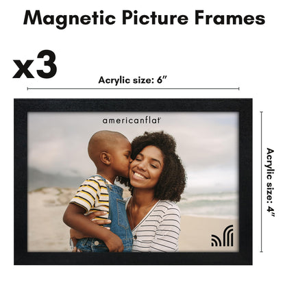 4x6 | Magnetic Refrigerator Frame | Set of 3 | Black | Modern - Premium Quality
