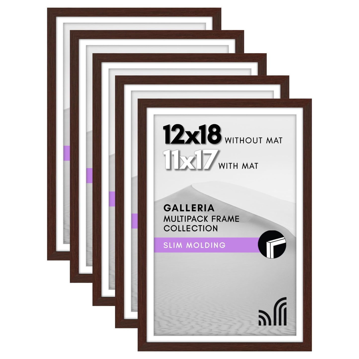 Classic Gallery Picture Frame | Set of 5 | Galleria Collection | Includes Mat