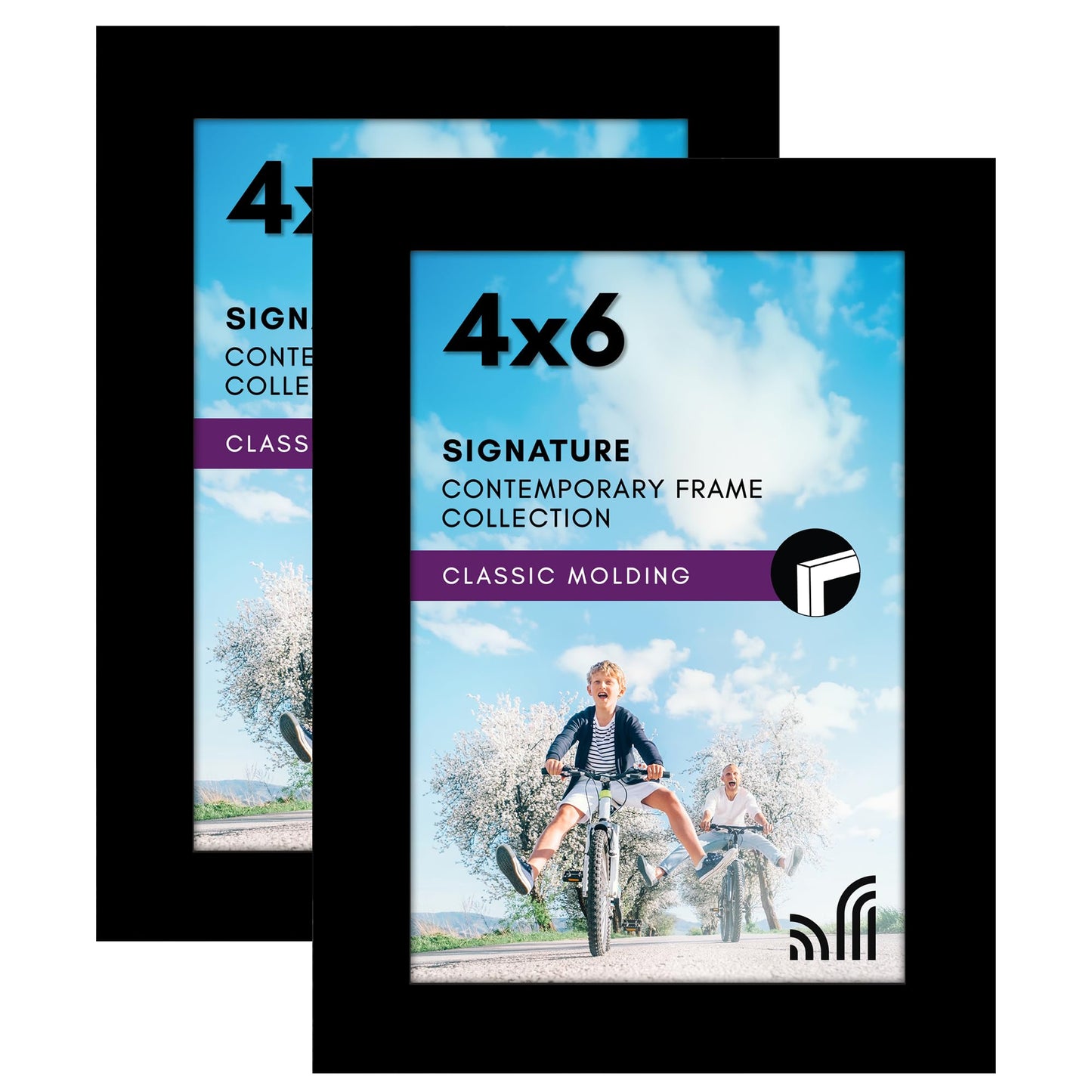 Picture Frame in Black Set of 2 - Composite Wood with Shatter Resistant Glass - Horizontal and Vertical Formats for Wall - Variety of sizes