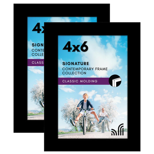 Picture Frame in Black Set of 2 - Composite Wood with Shatter Resistant Glass - Horizontal and Vertical Formats for Wall - Variety of sizes