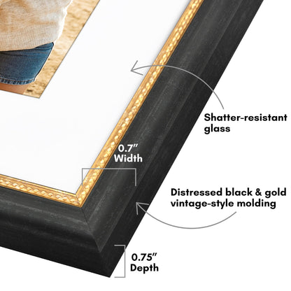 8x10 with 5x7 Mat | Vintage Frames | Black Gold | Modern - Premium Quality