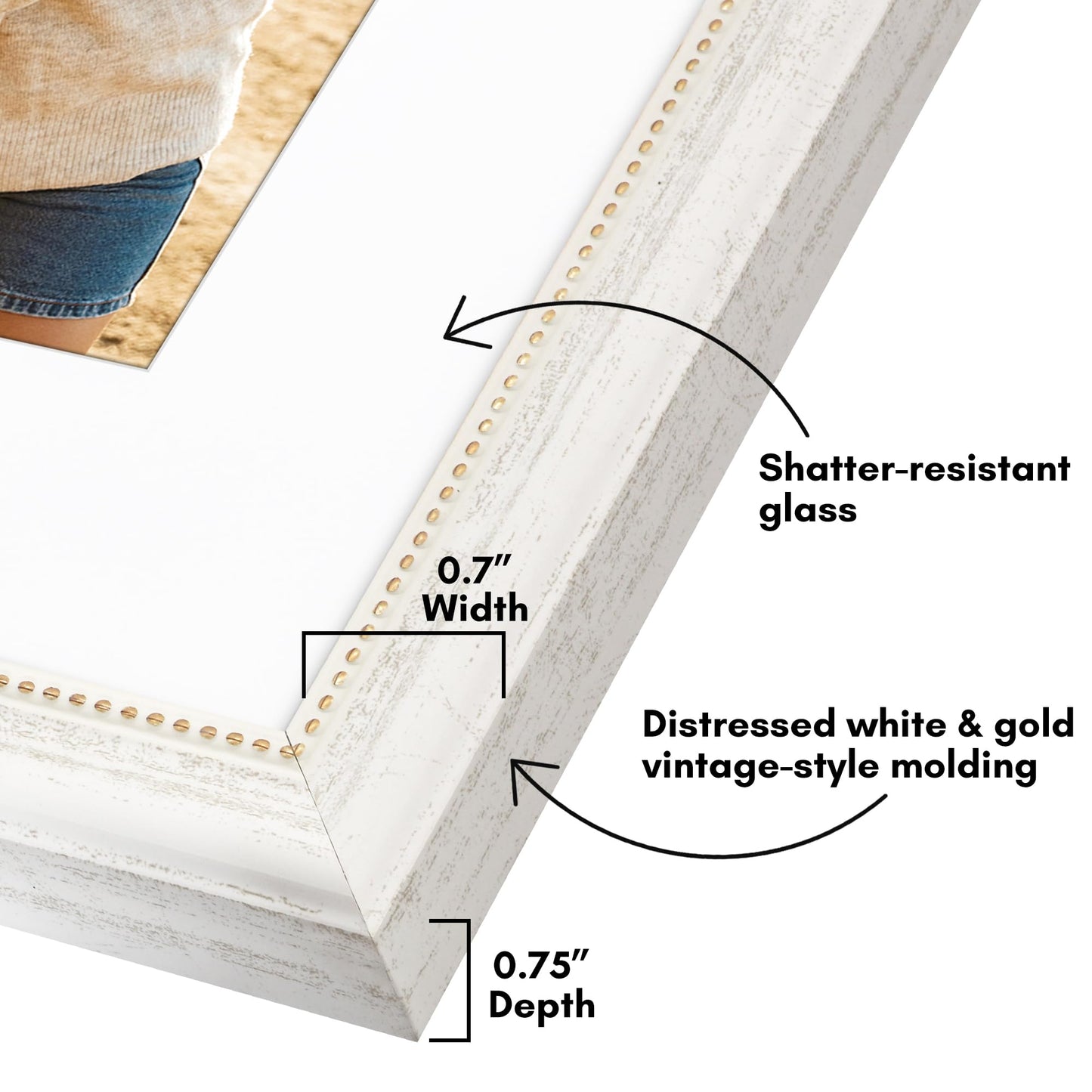 8x10 with 5x7 Mat | Vintage Frames | White Gold | Modern - Premium Quality