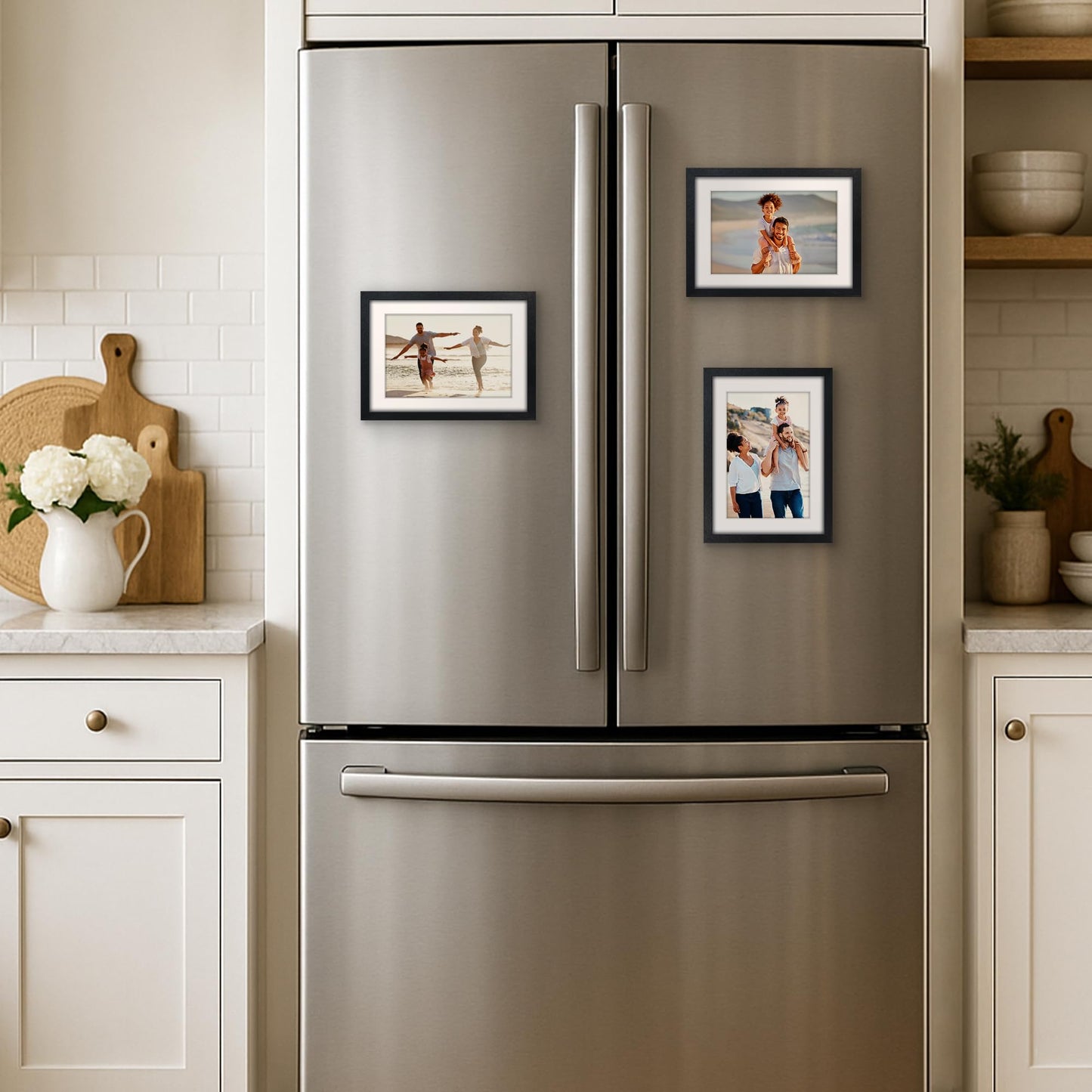 5x7 with 4x6 Mat | Magnetic Refrigerator Frame | Set of 3 | Black | Modern