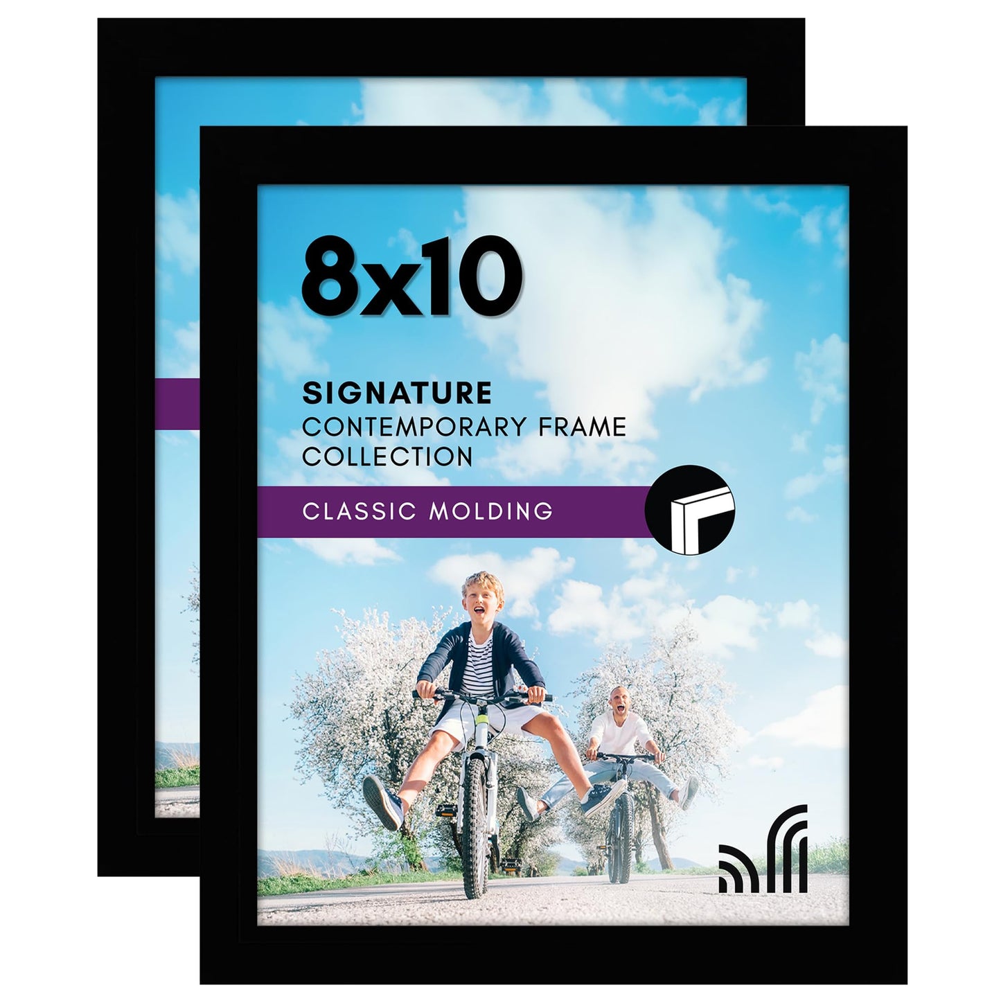 Picture Frame in Black Set of 2 - Composite Wood with Shatter Resistant Glass - Horizontal and Vertical Formats for Wall - Variety of sizes