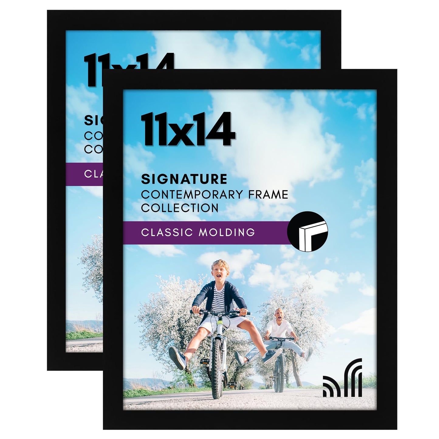 Picture Frame in Black Set of 2 - Composite Wood with Shatter Resistant Glass - Horizontal and Vertical Formats for Wall - Variety of sizes