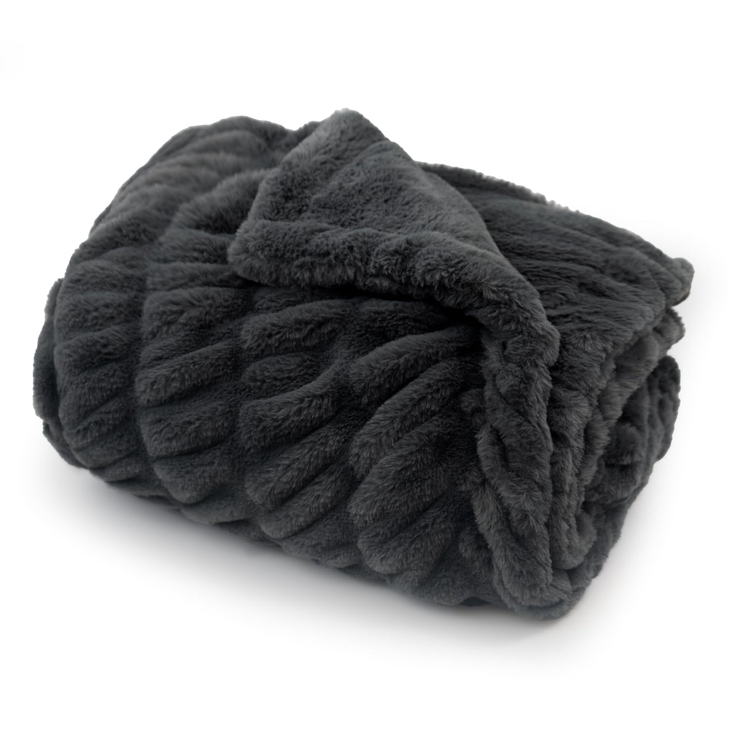 Americanflat 50x60 Rouched Faux Fur Throw Blanket - Soft and Breathable Throw Blanket for Couch, Bed, Chair - Gray Faux Fur Blankets Perfect for Home, Bedroom, or Outdoor Use