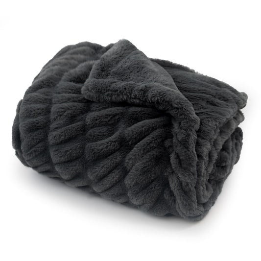 Americanflat 50x60 Rouched Faux Fur Throw Blanket - Soft and Breathable Throw Blanket for Couch, Bed, Chair - Gray Faux Fur Blankets Perfect for Home, Bedroom, or Outdoor Use