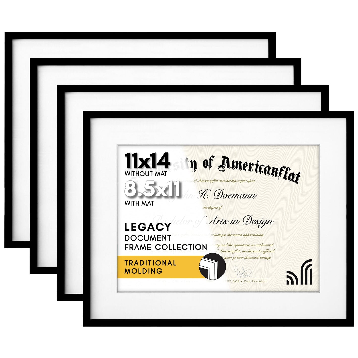 Americanflat Legacy Diploma Frame | With Mat Multi pack | Shatter-Resistant