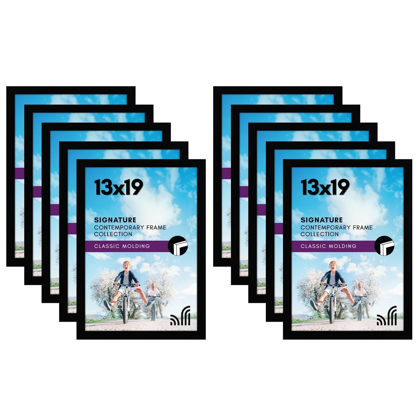 Picture Frame in Black Set of 2 - Composite Wood with Shatter Resistant Glass - Horizontal and Vertical Formats for Wall - Variety of sizes