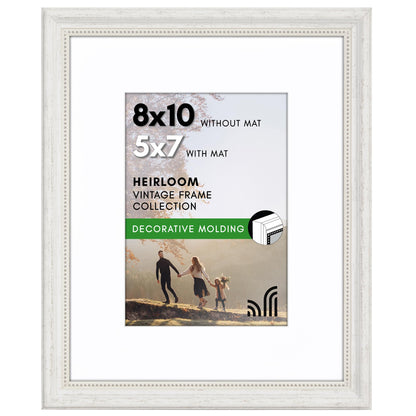 8x10 with 5x7 Mat | Vintage Frames | White | Modern - Premium Quality