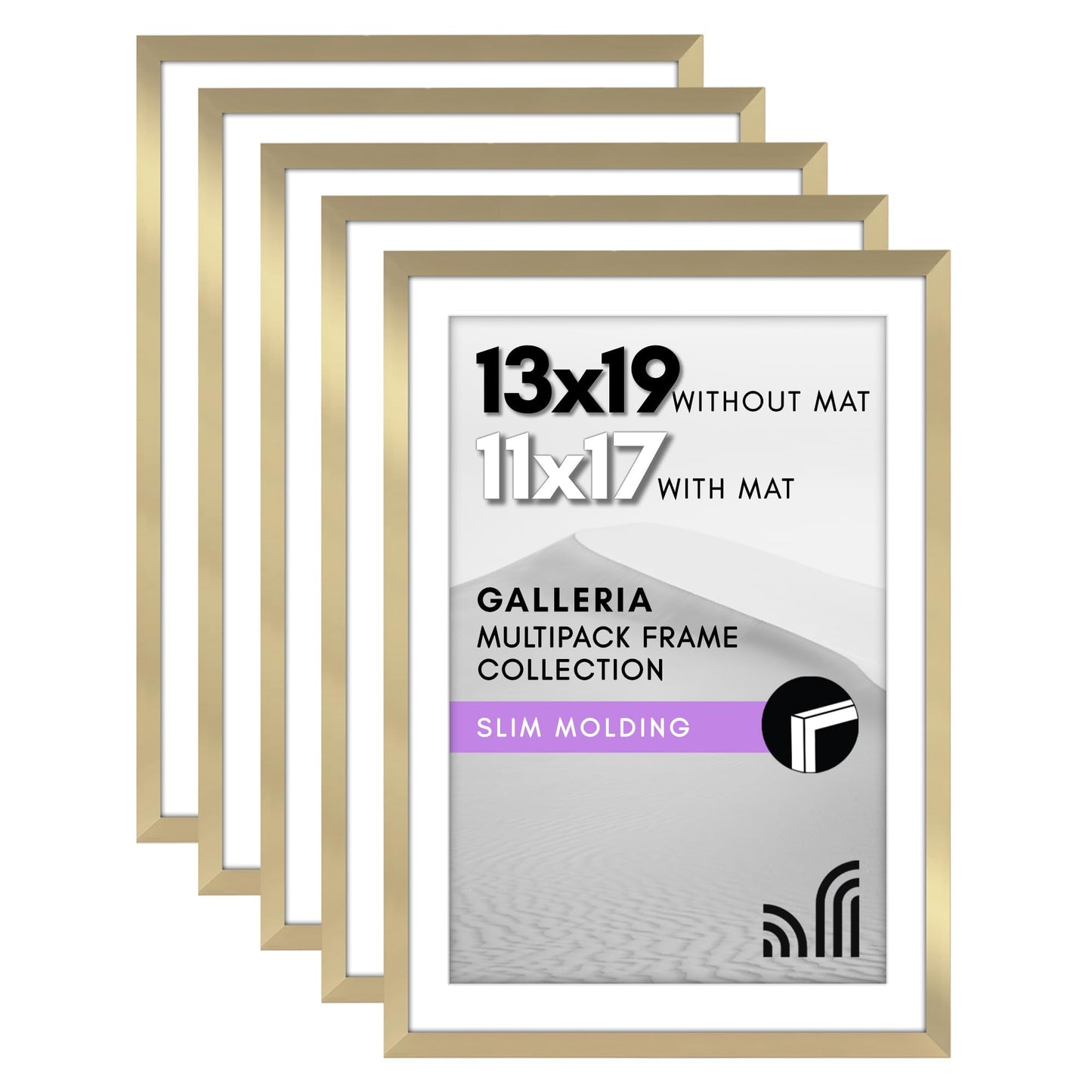 Classic Gallery Picture Frame | Set of 5 | Galleria Collection | Includes Mat