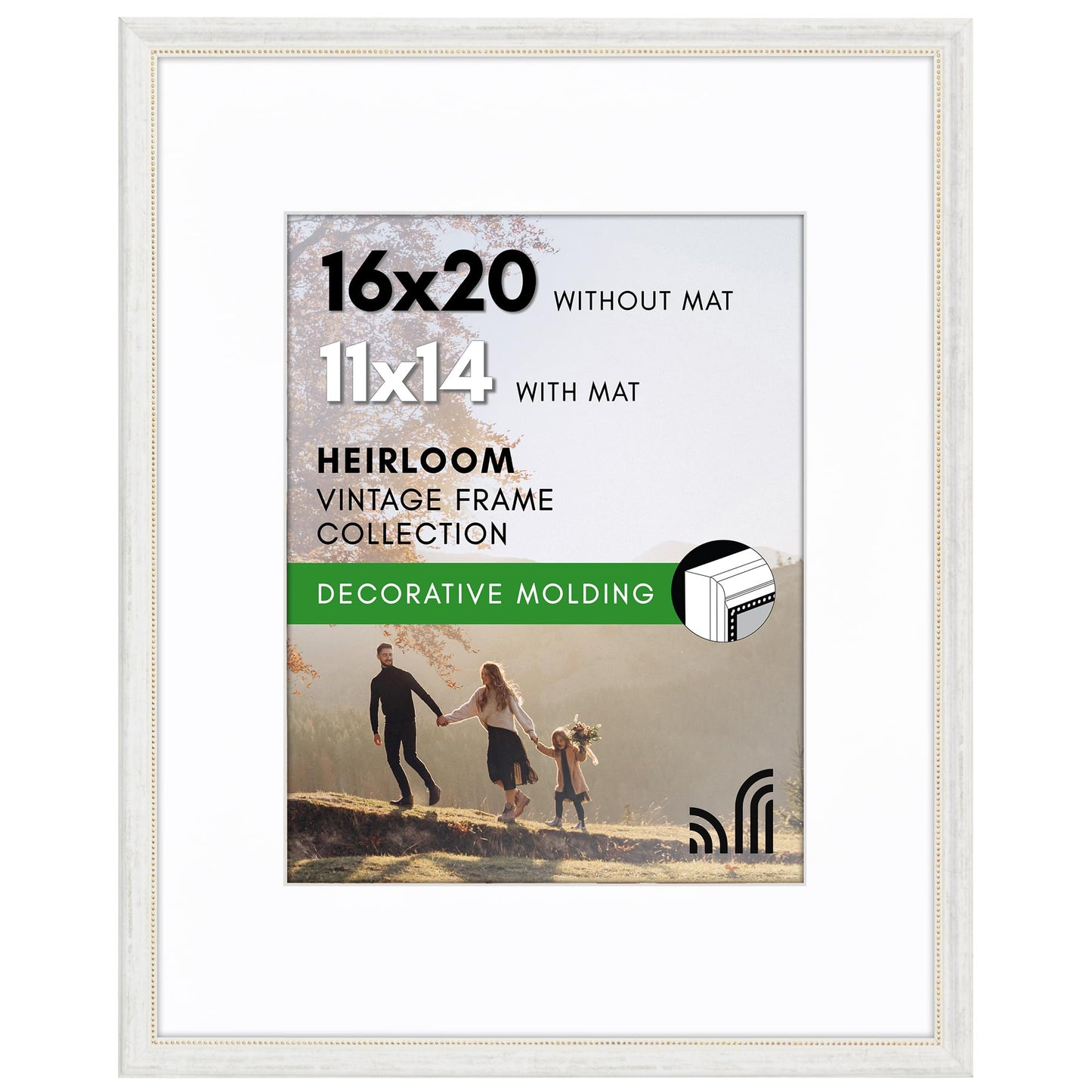 16x20 with 11x14 Mat | Vintage Frames | White Gold | Modern - Premium Quality