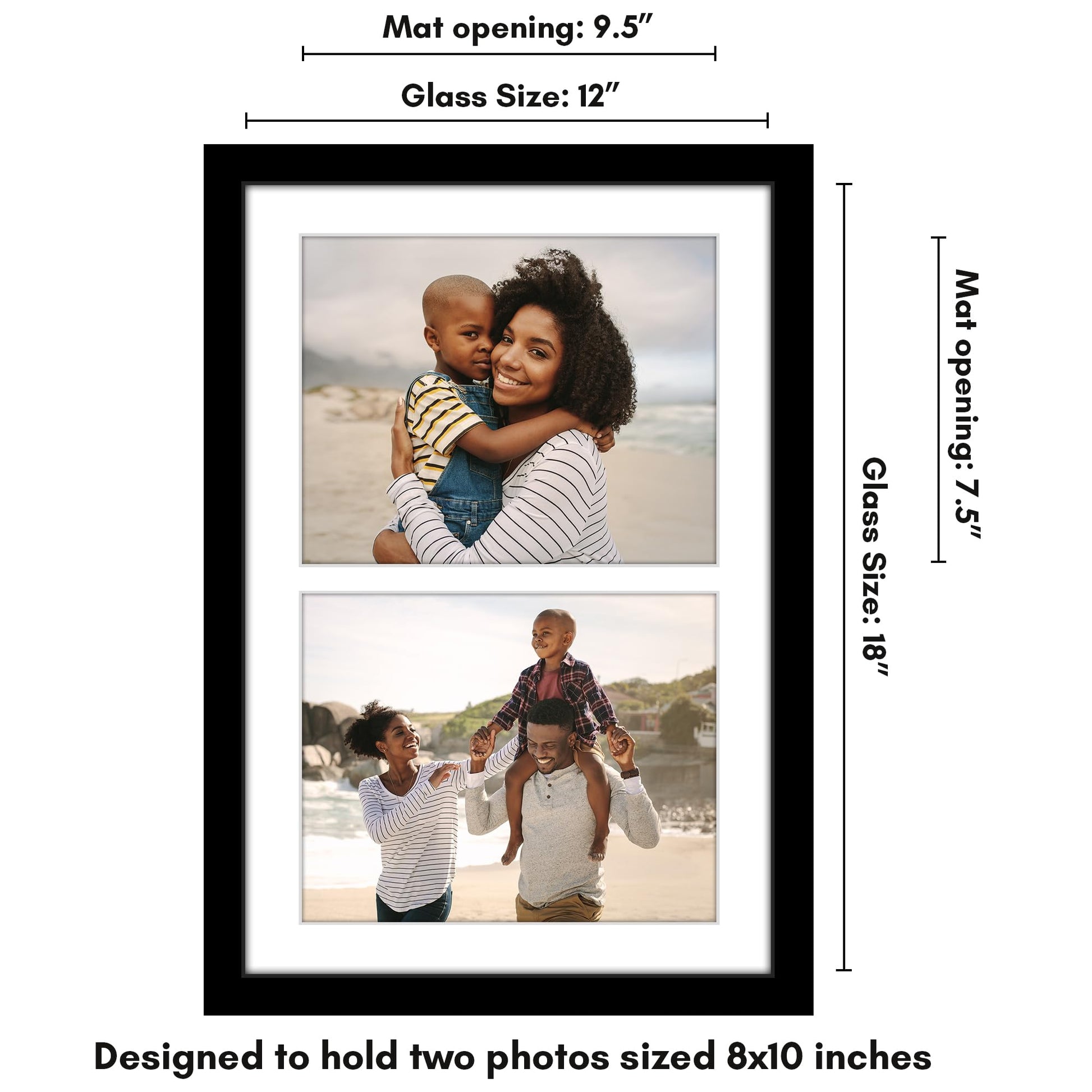 Americanflat Double Picture Frame | CF1218BLK2810| Shatter-Resistant Glass