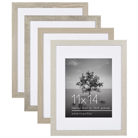 Collage Picture Frame | Set of 4 | Shatter-Resistant | With Mat | Multi-Wood Finish - Americanflat