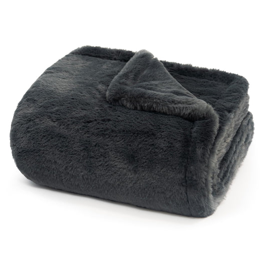 Americanflat 50x60 Double Sided Faux Fur Throw Blanket - Soft and Breathable Throw Blanket for Couch, Bed, Chair - Dark Gray Faux Fur Blankets Perfect for Home, Bedroom, or Outdoor Use