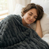 Americanflat 50x60 Rouched Faux Fur Throw Blanket - Soft and Breathable Throw Blanket for Couch, Bed, Chair - Gray Faux Fur Blankets Perfect for Home, Bedroom, or Outdoor Use