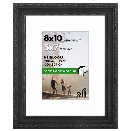 8x10 with 5x7 Mat | Ornate Vintage Frame | Black | Modern - Premium Quality