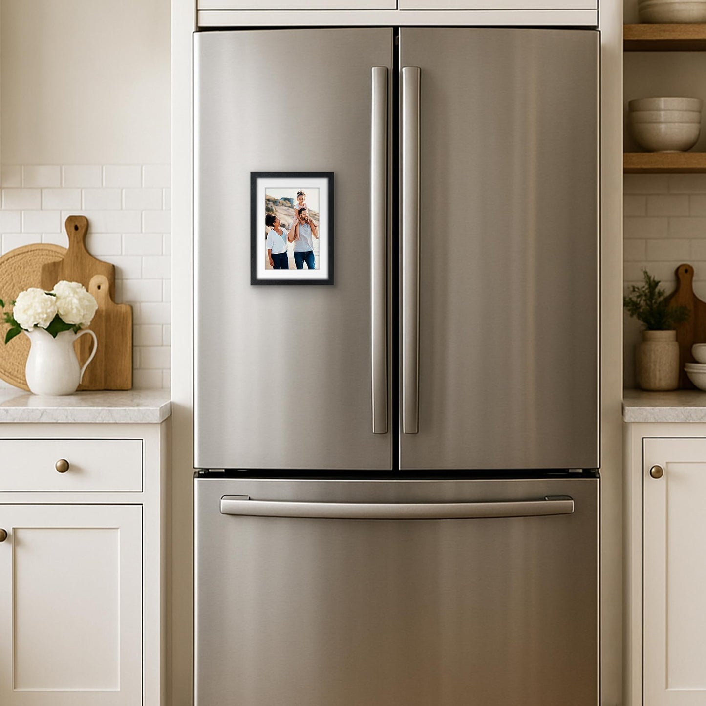 5x7 with 4x6 Mat | Magnetic Refrigerator Frame | Black | Modern