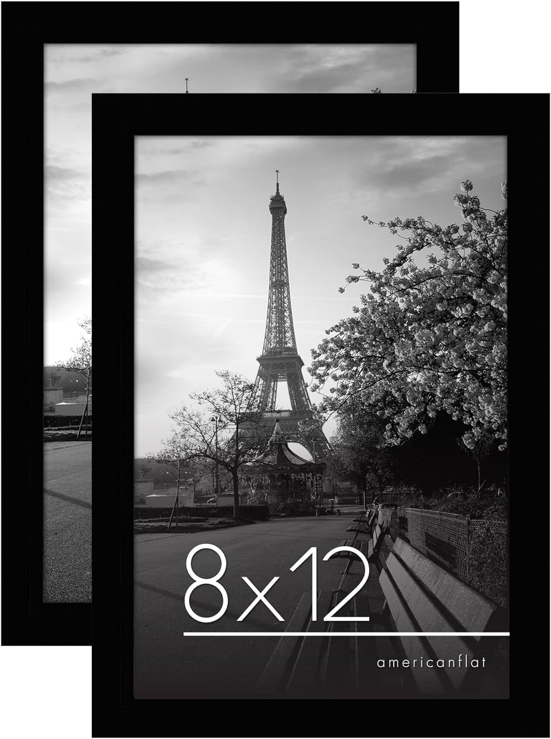 Picture Frame in Black Set of 2 - Composite Wood with Shatter Resistant Glass - Horizontal and Vertical Formats for Wall - Variety of sizes