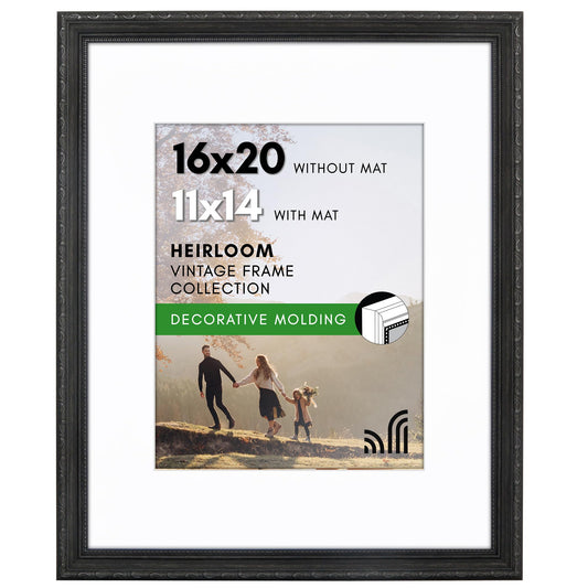 16x20 with 11x14 Mat | Ornate Vintage Frame | Black | Modern - Premium Quality