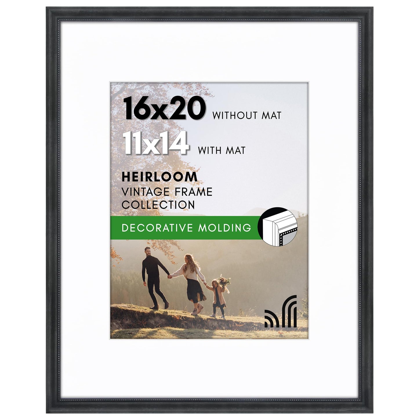 16x20 with 11x14 Mat | Vintage Frames | Black | Modern - Premium Quality