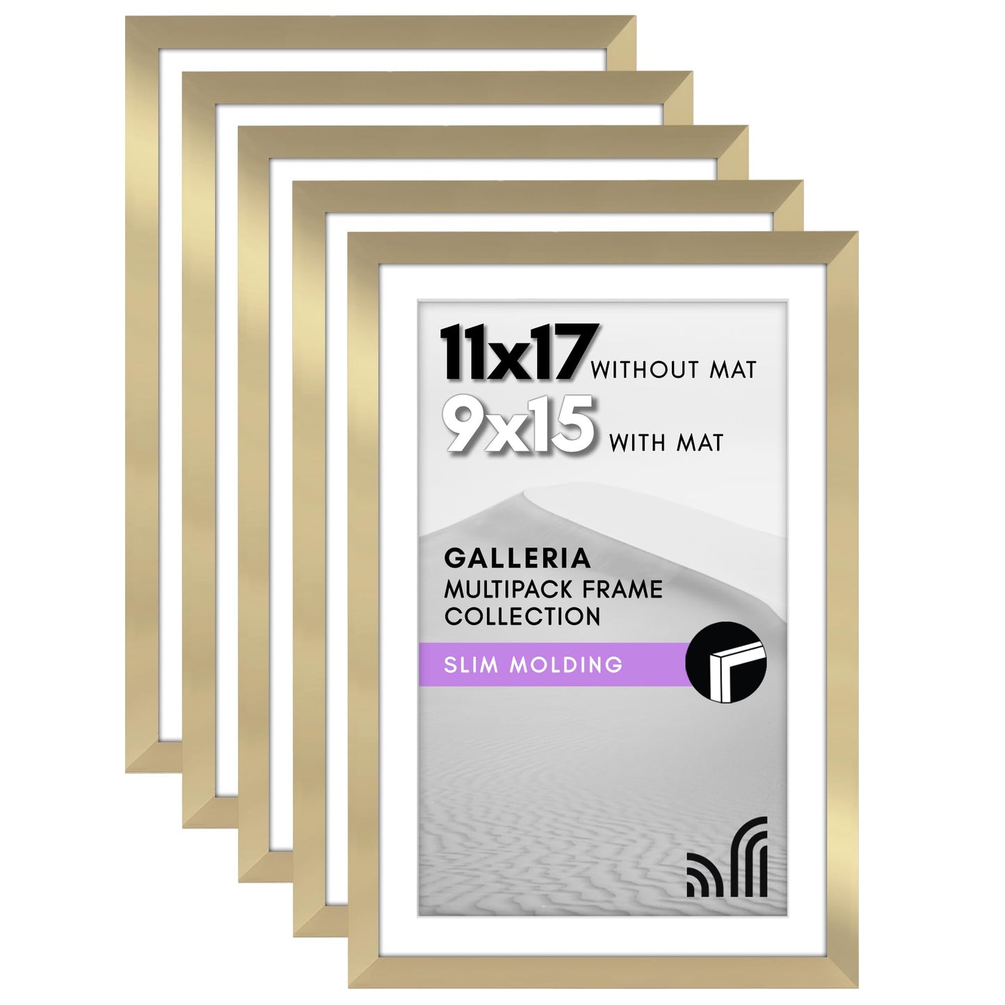 Classic Gallery Picture Frame | Set of 5 | Galleria Collection | Includes Mat