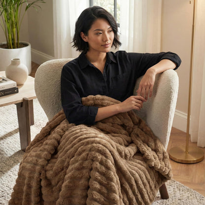 Americanflat 50x60 Faux Fur Throw Blanket - Soft and Breathable Throw Blanket for Couch, Bed, Chair - Brown Faux Fur Blankets Perfect for Home, Bedroom, or Outdoor Use