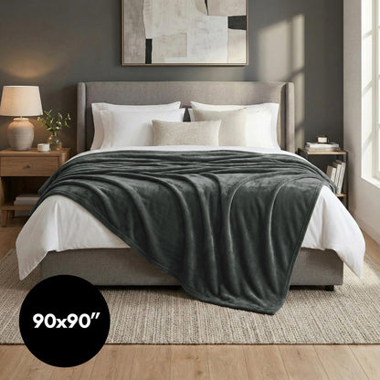 Americanflat 90x90 Fleece Throw Blanket - Soft and Breathable Throw Blanket for Couch, Bed, Chair - Oversized Fleece Blankets Perfect for Home, Bedroom, or Outdoor Use - Gray