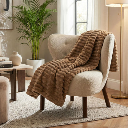 Americanflat 50x60 Faux Fur Throw Blanket - Soft and Breathable Throw Blanket for Couch, Bed, Chair - Brown Faux Fur Blankets Perfect for Home, Bedroom, or Outdoor Use