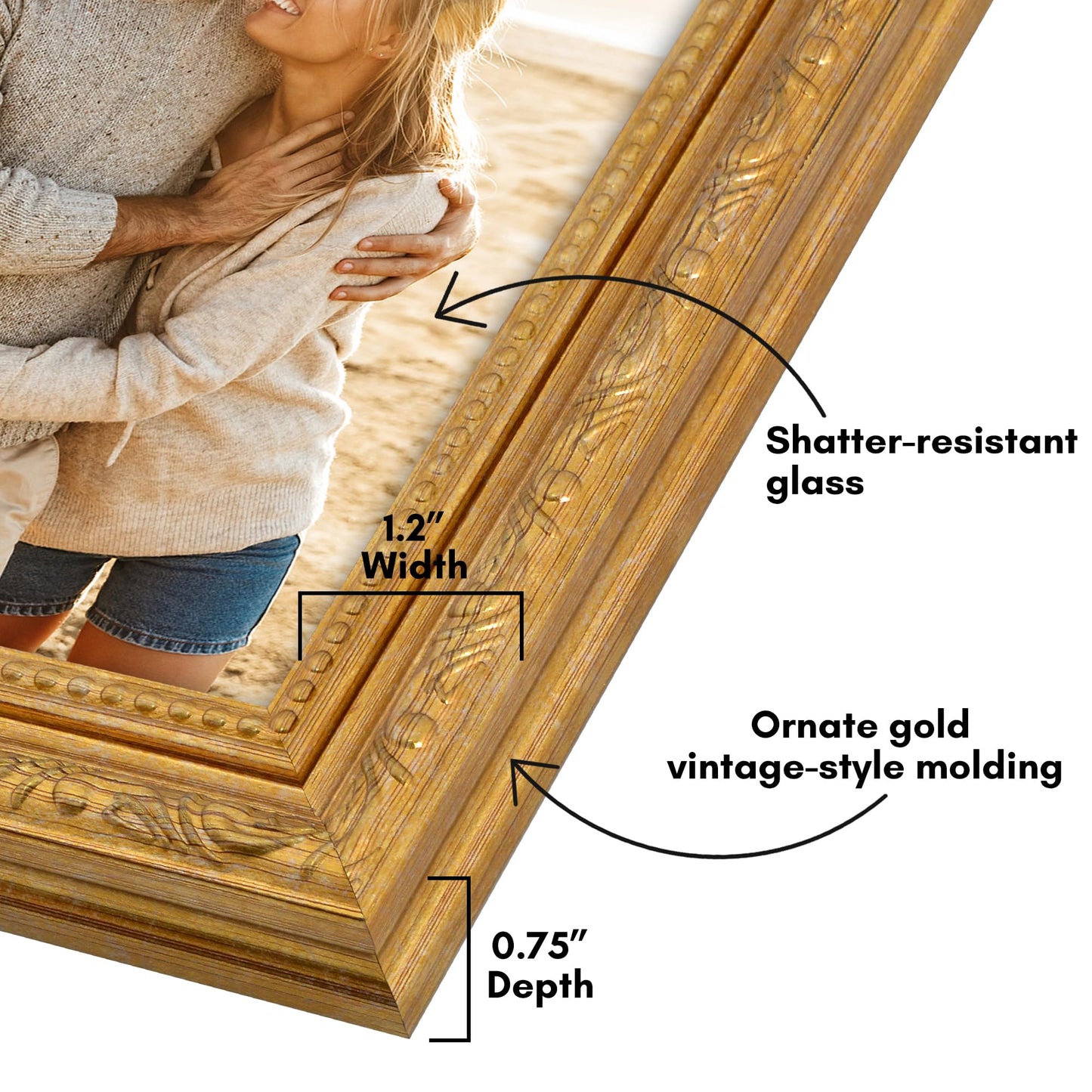 5x7 | Ornate Vintage Frame | Gold | Modern - Premium Quality