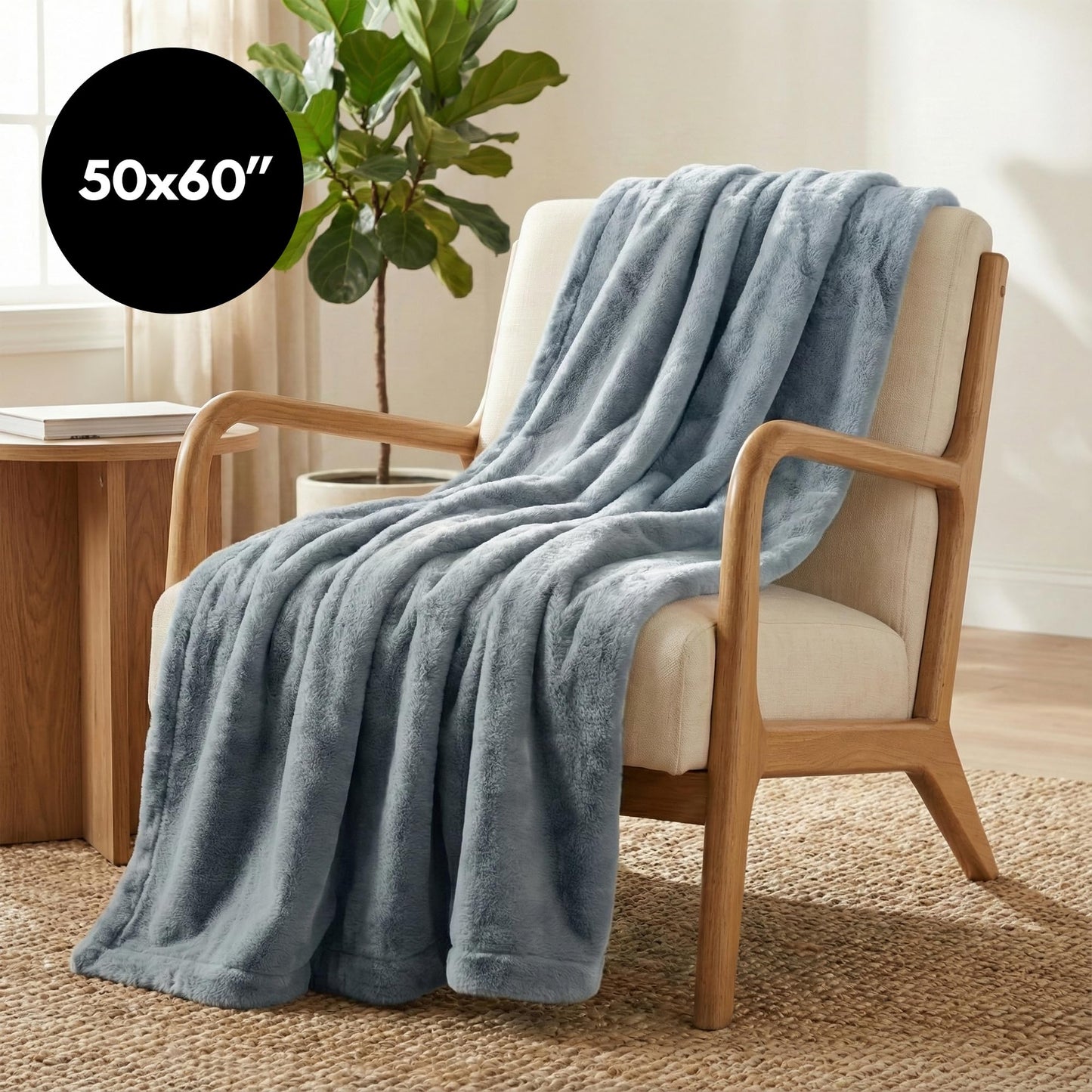 Americanflat 50x60 Double Sided Faux Fur Throw Blanket - Soft and Breathable Throw Blanket for Couch, Bed, Chair - Gray Faux Fur Blankets Perfect for Home, Bedroom, or Outdoor Use