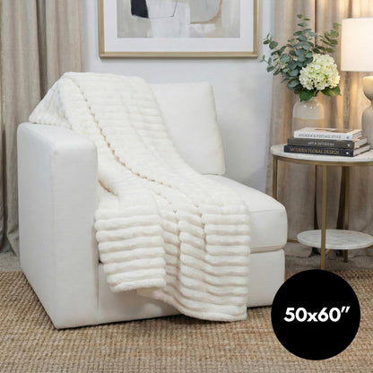 Americanflat 50x60 Faux Fur Throw Blanket - Soft and Breathable Throw Blanket for Couch, Bed, Chair - White Faux Fur Blankets Perfect for Home, Bedroom, or Outdoor Use