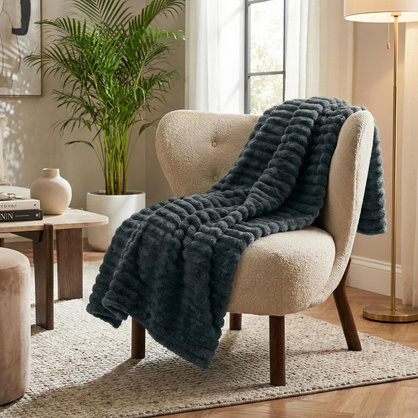 Americanflat 50x60 Faux Fur Throw Blanket - Soft and Breathable Throw Blanket for Couch, Bed, Chair - Dark Gray Faux Fur Blankets Perfect for Home, Bedroom, or Outdoor Use